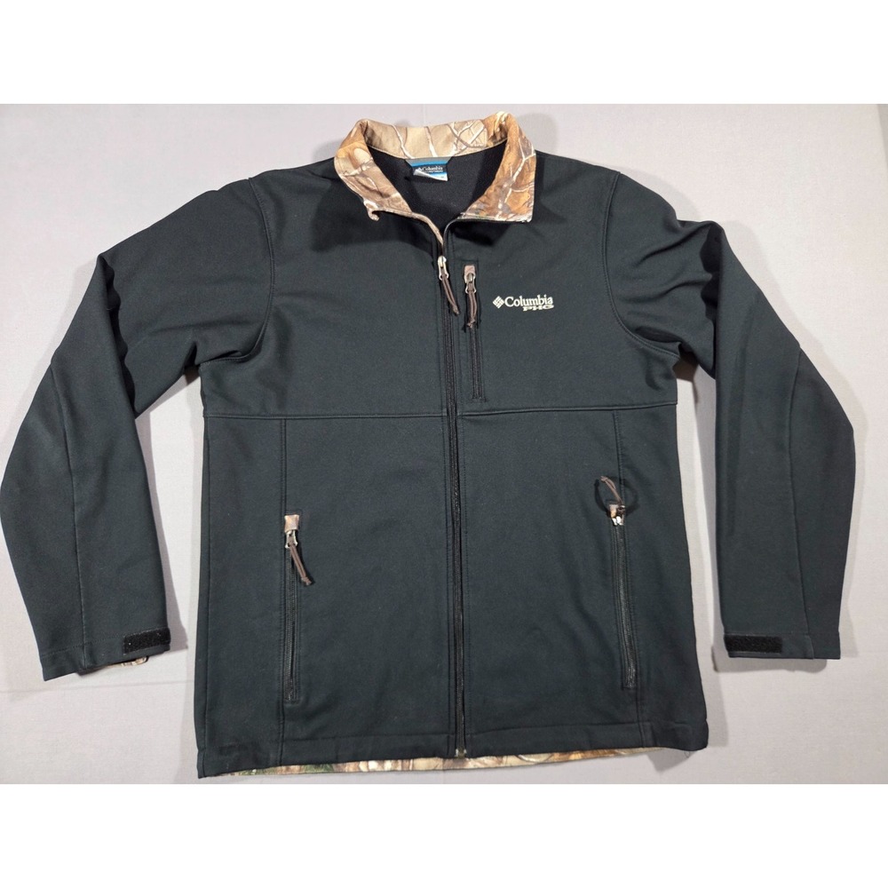 Columbia PHG Jacket Mens Medium Black Camo Water Resistant Hunting Softshell